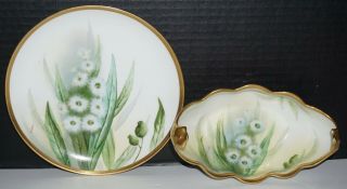 Vintage Hand Painted Signed Coronet Limoges France Plate,  Scalloped Oval Bowl