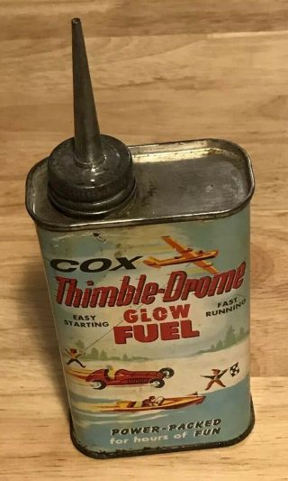 Vintage Cox Thimble Drome Glow Fuel Gas Tin Can 1 Pint Empty With Tapered Spout