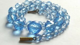 Czech Vintage Art Deco Sapphire Blue Graduated Faceted Glass Bead Necklace