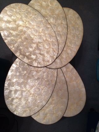 6 Vintage Capiz Shell Placemats Mother Of Pearl Oval Cork Backed Placemat
