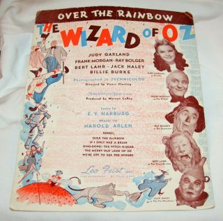 Vintage 1939 Wizard Of Oz Piano Sheet Music " Over The Rainbow " -
