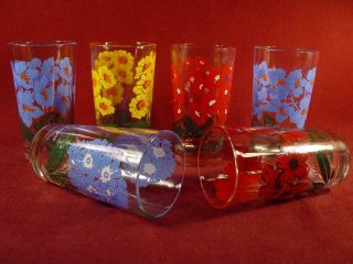 6 Vintage Boscul Peanut Butter Floral Drinking Glasses Minty