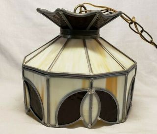 Vintage Hanging Tiffany Style Stained Glass Light Pool Table Lamp