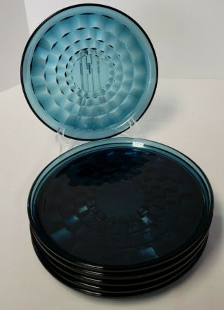6 Vintage Whitehall Riviera Blue 8 3/4 " Luncheon Plates Colony Indiana Cubist