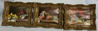 Set Of 3 Vintage Framed Wall Art " Still - Life " Prints Of " Fruits & Vegetables "