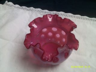Vintage Fenton Coinspot Glass Pink Overlay & Wite Vase - Ruffled Rim 4