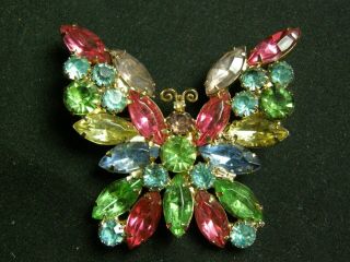 Vintage Signed Weiss Multi Colored Rhinestone Butterfly Brooch/pin Designer