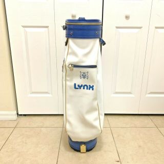 Vintage Lynx Leather Golf Bag Carry White Blue 3 Way W/ Strap