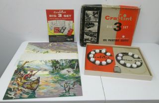 Vintage Craftint Big 3 Set Pbn Paint By Number Kit Hunting Fishing Duck Hunter