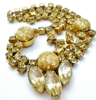 Vintage Yellow & Green Rhinestone Necklace 16 " Prong Set Rockabilly Jewelry