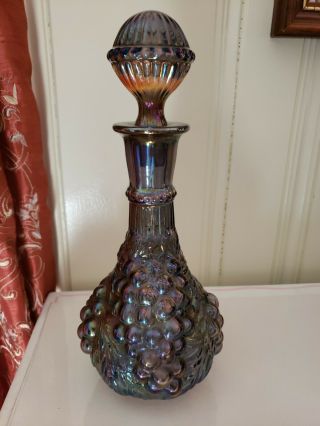 Vintage “imperial”,  Carnival Glass Purple/blue Decanter With Stopper