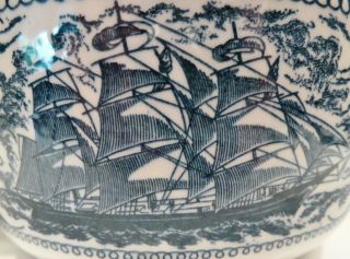 Vintage Royal China blue Currier & Ives teapot sailing ships and lighthouse 2