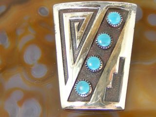 Vintage Bell Trading Post Sterling Silver Geometric Turquoise Bolo Tie 1.  5 "