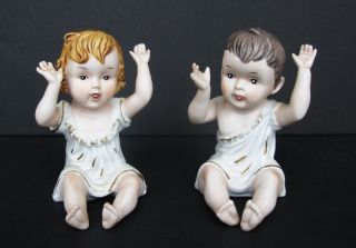 Vintage Hand Painted Bisque Boy & Girl Pair Piano Baby Figurines