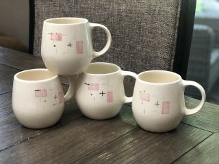 4 Vintage Vernonware Brown Speckled Tickled Pink Design Usa Coffee Mugs Cups