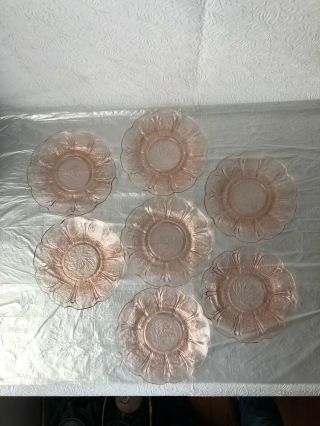 Vintage Pink Depression Saucers Set Of 7 Cherry Blossom Jeannette Class Co Gc
