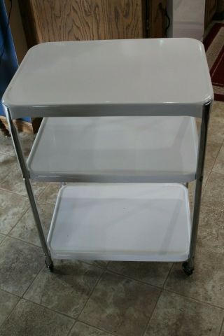 Vtg.  Cosco 3 - Shelf Kitchen Cart Mid - Century Steel White - Chrome W - Wheels
