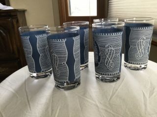 6 Vintage Currier and Ives White/Blue Children at the Gate Scene Tumblers 2