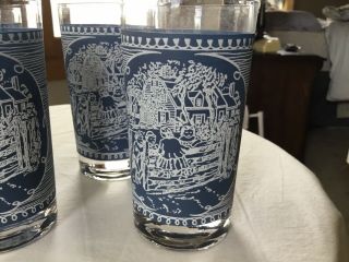 6 Vintage Currier and Ives White/Blue Children at the Gate Scene Tumblers 3