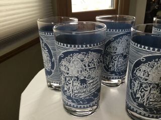6 Vintage Currier and Ives White/Blue Children at the Gate Scene Tumblers 4