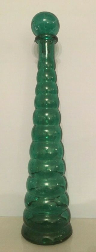 Vintage Hooped Green Coloured Glass Decanter Genie Bottle