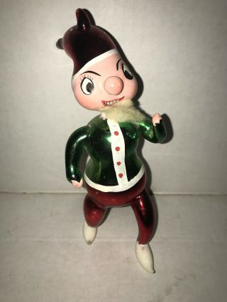 Vintage Blown Glass Christmas Ornament Elf Santa Claus Large 7 " Red Green