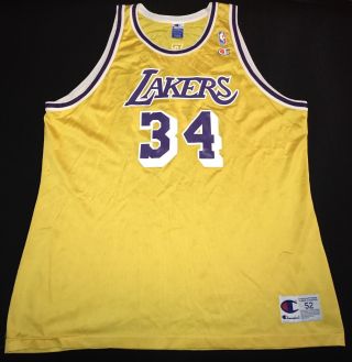 Vintage 90s Champion Nba Los Angeles Lakers Shaquille Oneal Adult Jersey Size 52