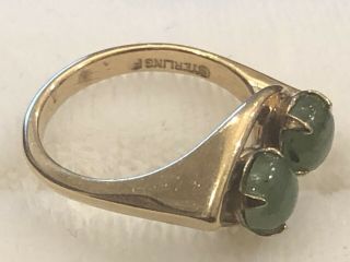 VINTAGE Estate Find Sterling Silver 925 In Gold Color & Jade Jadeite Ring 4