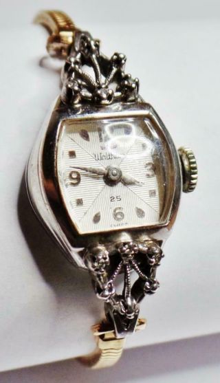 Vintage Ladies Waltham 10k White Rgp Gold Plate Diamond 25 Jewel Watch Run