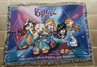 Vintage Bratz Dolls Fringed Tapestry Throw Blanket Wall Hanging 56.  5 " X 41 " Usa