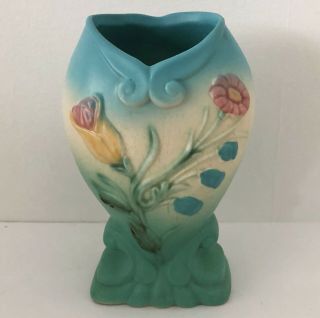 Vintage Hull Bowknot Vase 1940s Green Pink Blue B - 3 - 6 1/2” Pottery