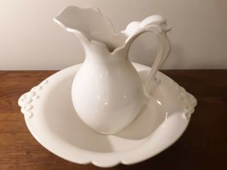 Vintage Haeger Usa Water Pitcher,  Bowl Basin Classic Ivory (4058 - 4060) Perfect