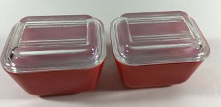 2 Vintage Pyrex 501 Red Small Refrigerator Dish With Ribbed Lid 501c Holds 1 Cup