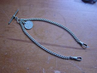Lovely Vintage Nickel_silver Double Albert Watch Chain With Fob