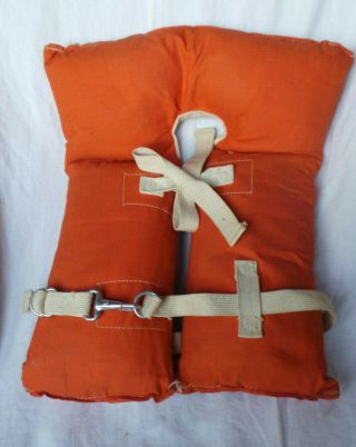 Vtg Apco Model Cks - 1 Child Orange Life Jacket W/ Kapok Cabin Cottage Lodge Decor