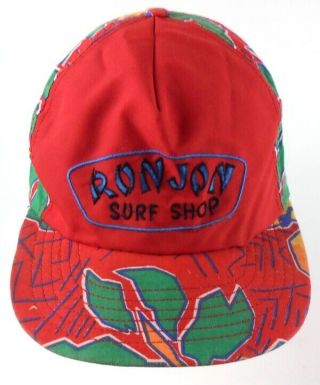 Ron Jon Surf Shop Vtg Red Hawiaan Tropical Print Made Usa Snapback Cap Hat