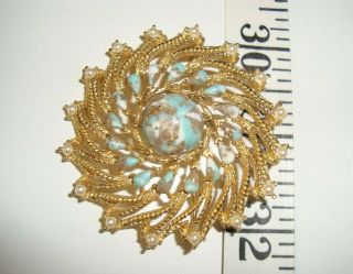 Vintage Sarah Coventry Brooch Pin Earrings Set with Faux Turquoise Faux Pearl 3