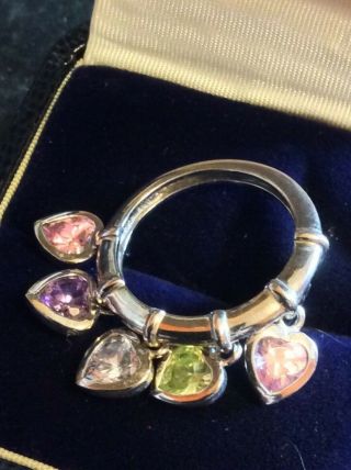 Ladies Vintage Solid Silver Ring With Coloured Cubic Zirconia Gems.