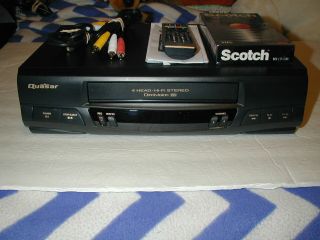 Quasar Vhq - 450 Vcr Player/ Recorder Vhs,  Cables,  Remote,  Blank Tape