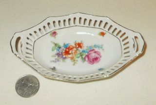 Vintage German Made Bavaria Tiny Porcelain China Basket Dish Gold Trim 2 ^