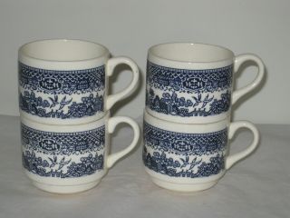 Set Of 4 Old Vintage Blue Willow Pattern 2 - 7/8 " Flat Cup Usa