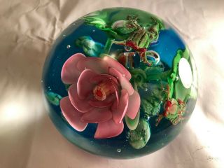 Vintage Art Glass Large Magnum Paperweight Floral & Frogs 70’s