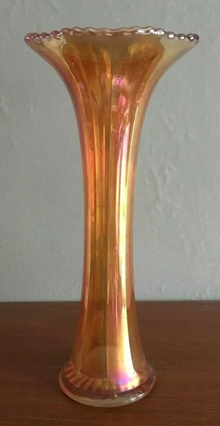Vtg Imperial Marigold Carnival Glass Vase 11 3/4 " Fluted Scalloped Edge Paneled