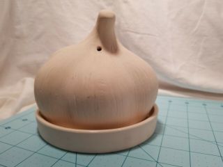Vintage Off White 2 Piece Garlic Shaped Garlic Roaster For Ovens - Made Of Clay