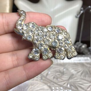 Vtg Rhinestone Old Elephant Brooch Pin Art Deco Pot Metal