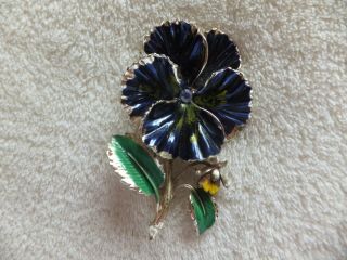 Vintage Costume Jewelry Exquisite Enamel Pansy Brooch