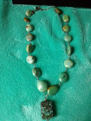 Vintage Sterling Silver Turquoise Necklace In.  Signed And Marked.