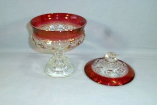 VINTAGE TIFFIN RUBY RED FLASH KINGS CROWN THUMBPRINT COVERED CANDY - DISH 7.  5 X 5. 2