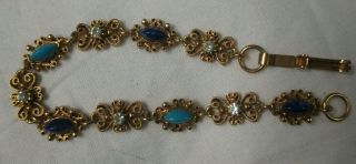 Vintage Florenza Linked Signed Cabochon Bracelet 1950 ' s 2