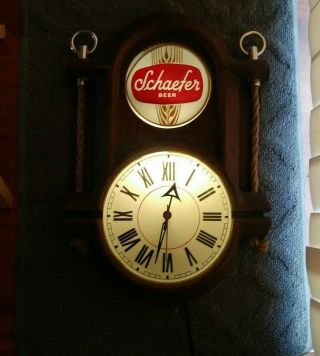 Vintage Schaefer Beer Lighted Sign Clock.  Nautical Theme -